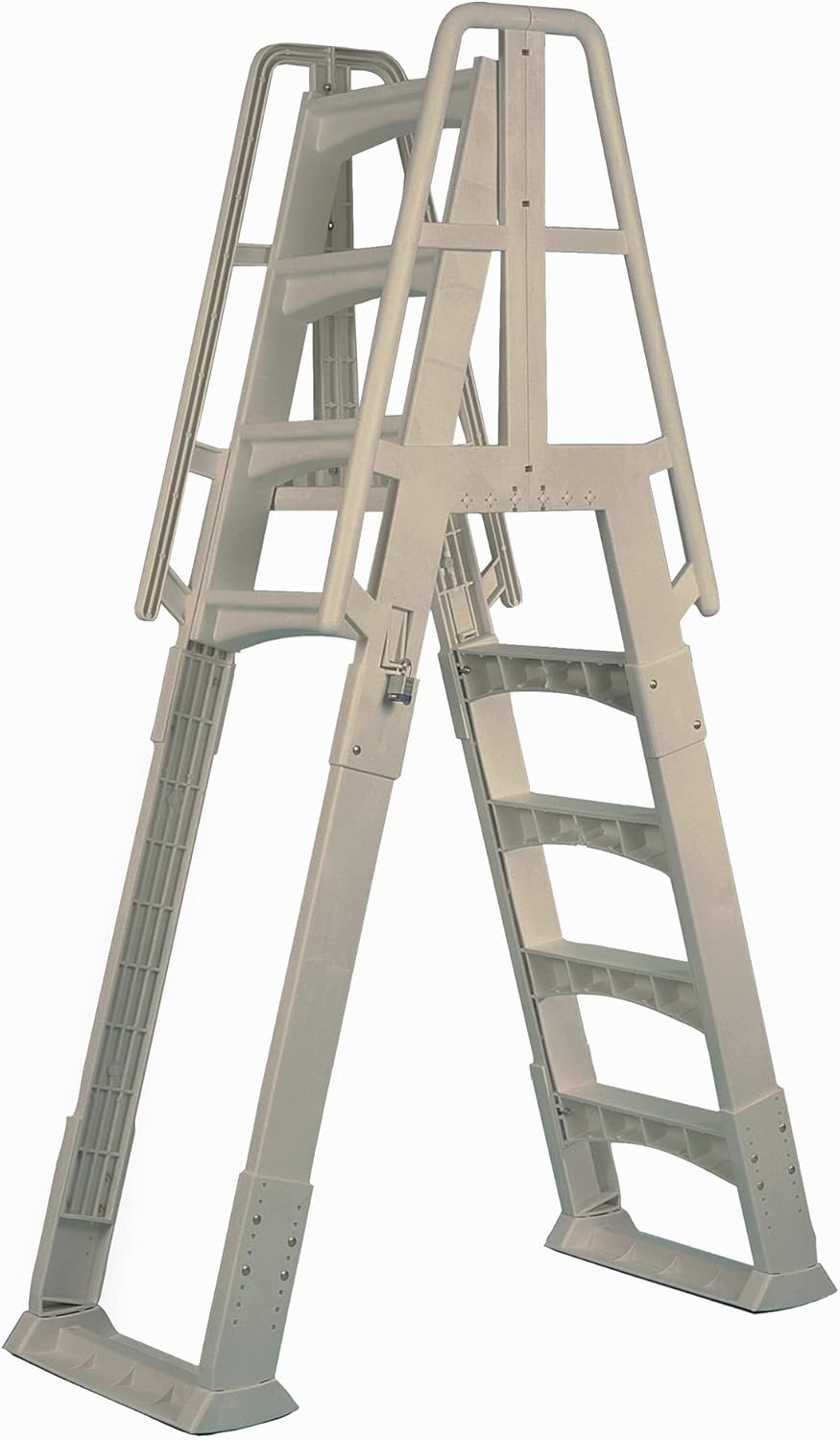 Vinyl Works SLA A-Frame 48-56 Inch Adjustable Above Ground Swimming Pool Ladder Entry System, Taupe Vinyl Works SLA A-Frame 48-56 Inch Adjustable Above Ground Swimming Pool Ladder Entry System with Slide Lock Barrier and Handrails, Taupe