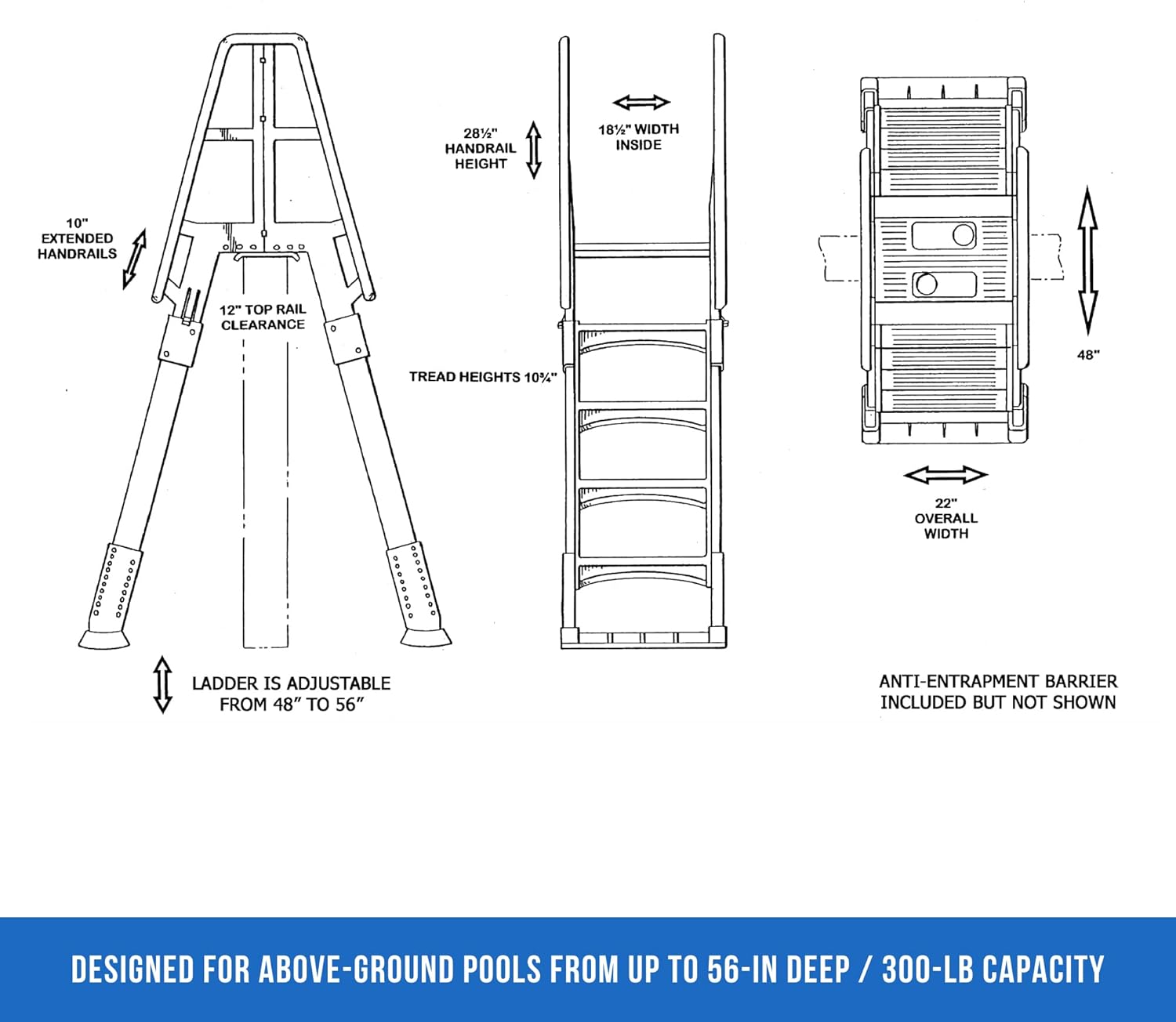 Vinyl Works SLA A-Frame 48-56 Inch Adjustable Above Ground Swimming Pool Ladder Entry System, Taupe Vinyl Works SLA A-Frame 48-56 Inch Adjustable Above Ground Swimming Pool Ladder Entry System with Slide Lock Barrier and Handrails, Taupe