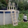 Vinyl Works SLA A-Frame 48-56 Inch Adjustable Above Ground Swimming Pool Ladder Entry System, Taupe Vinyl Works SLA A-Frame 48-56 Inch Adjustable Above Ground Swimming Pool Ladder Entry System with Slide Lock Barrier and Handrails, Taupe