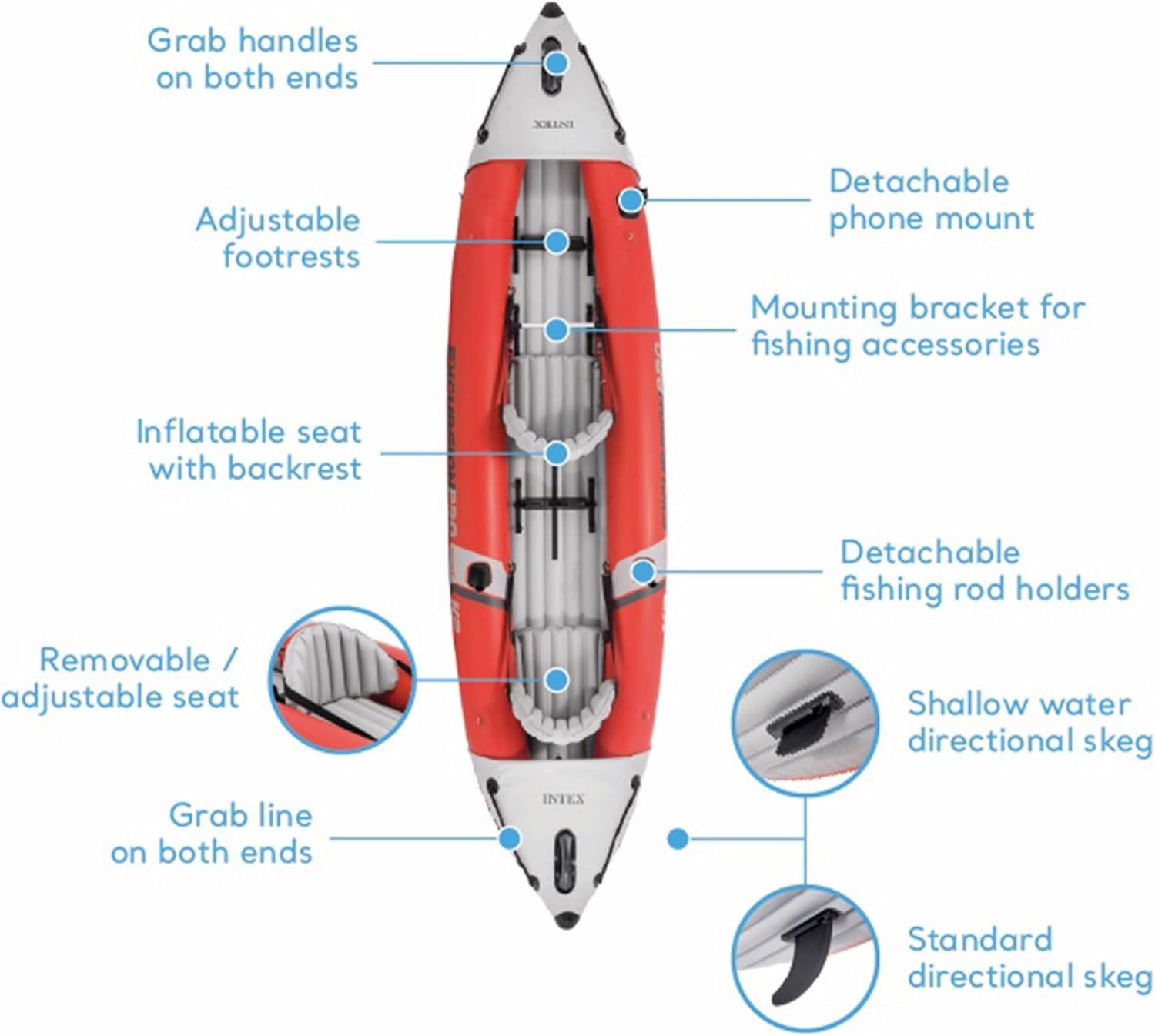 Intex 68309EP Excursion Pro K2 Inflatable Kayak Set: Includes Deluxe 86in Kayak Paddles and High-Output Pump Intex 68309EP Excursion Pro K2 Inflatable Kayak Set: Includes Deluxe 86in Kayak Paddles and High-Output Pump – SuperTough PVC – Adjustable Bucket Seat – 2-Person – 400lb Weight Capacity