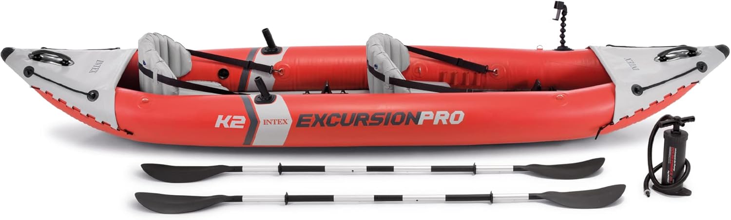 Intex 68309EP Excursion Pro K2 Inflatable Kayak Set: Includes Deluxe 86in Kayak Paddles and High-Output Pump Intex 68309EP Excursion Pro K2 Inflatable Kayak Set: Includes Deluxe 86in Kayak Paddles and High-Output Pump – SuperTough PVC – Adjustable Bucket Seat – 2-Person – 400lb Weight Capacity