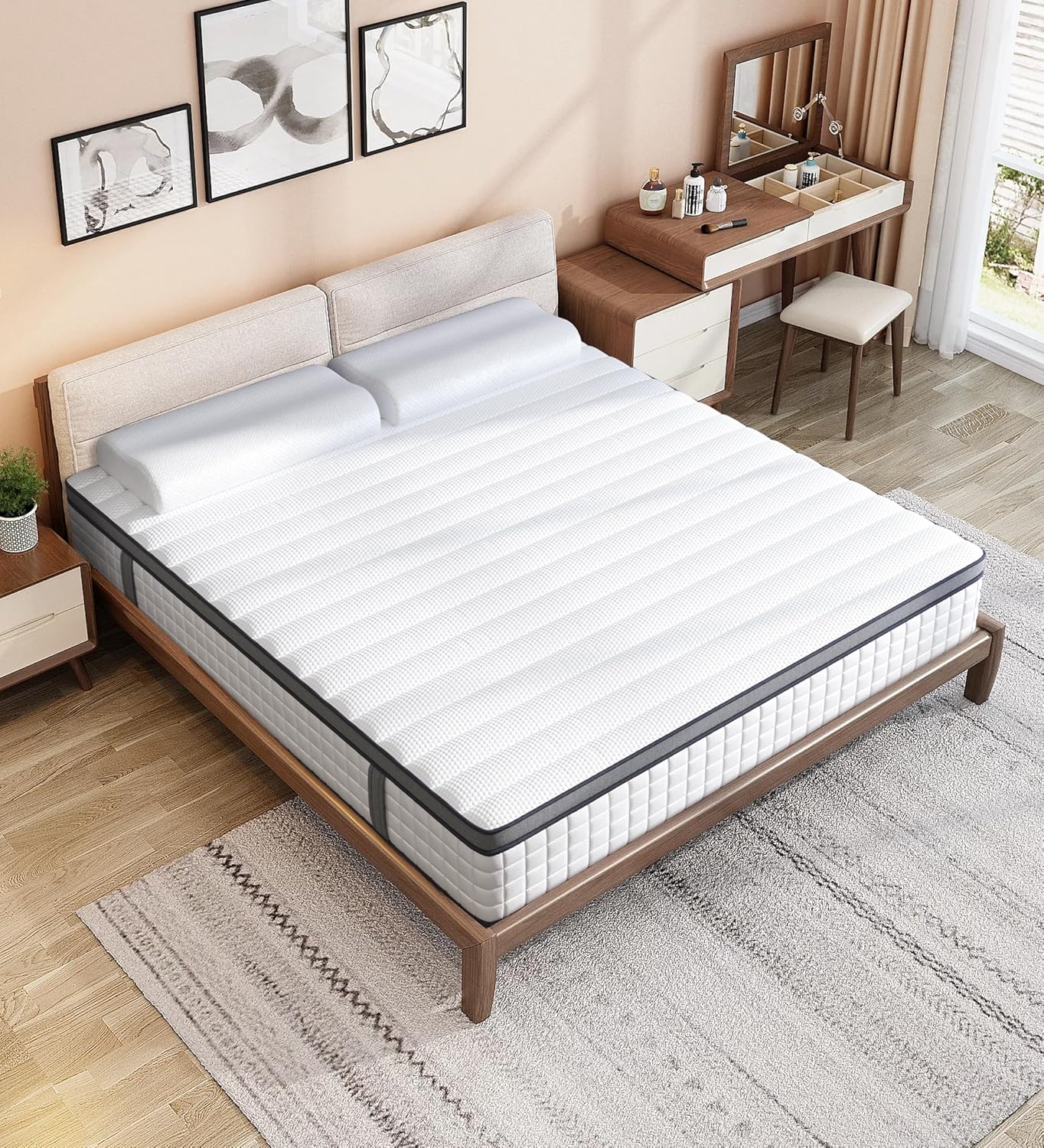 Elitspace Queen Mattresses, 10 Inch Queen Size Mattress, Medium Firm Feel Memory Foam & Individual Pocket Springs Queen Mattresses, 10 Inch Queen Size Mattress, Medium Firm Feel Memory Foam & Individual Pocket Springs, Pressure Relief & Support, Hybrid Mattress in a Box, CertiPUR-US Certified