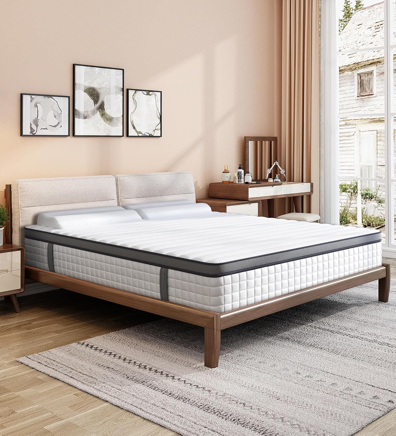 Elitspace Queen Mattresses, 10 Inch Queen Size Mattress, Medium Firm Feel Memory Foam & Individual Pocket Springs Queen Mattresses, 10 Inch Queen Size Mattress, Medium Firm Feel Memory Foam & Individual Pocket Springs, Pressure Relief & Support, Hybrid Mattress in a Box, CertiPUR-US Certified