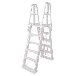 Vinyl Works SLA A-Frame 48 to 56 Inch Adjustable Above Ground Swimming Pool Ladder Entry System, White