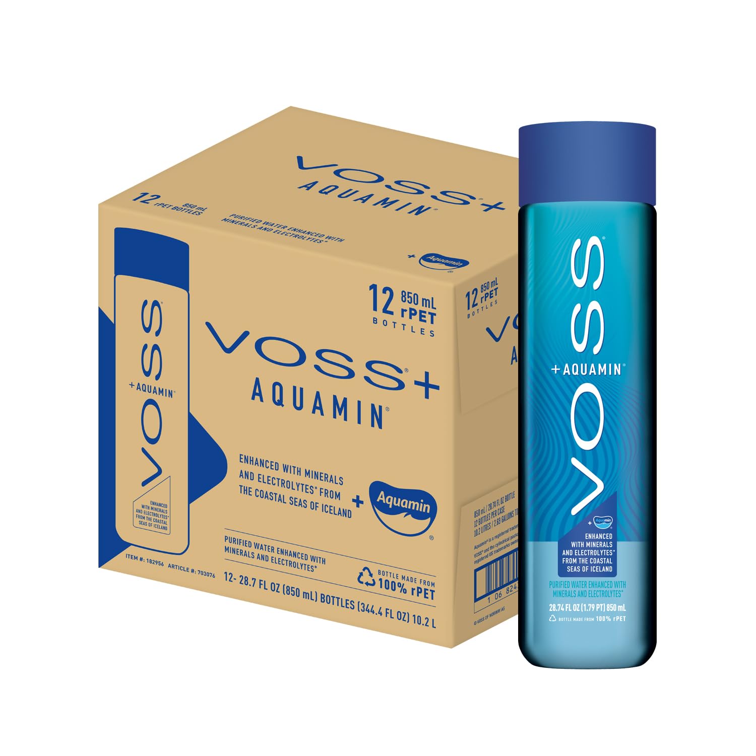VOSS+ Aquamin Enhanced Water - Pack of 12 Bottles, 850ml Each - Purified Hydrating Water - 74 Trace Minerals & Electrolytes VOSS+ Aquamin Enhanced Water - Pack of 12 Bottles, 850ml Each - Purified Hydrating Water - 74 Trace Minerals & Electrolytes