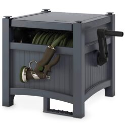 Suncast Hideaway Garden Hose Reel, Holds 100' of 5/8" Standard Vinyl Hose, Cyberspace Grey