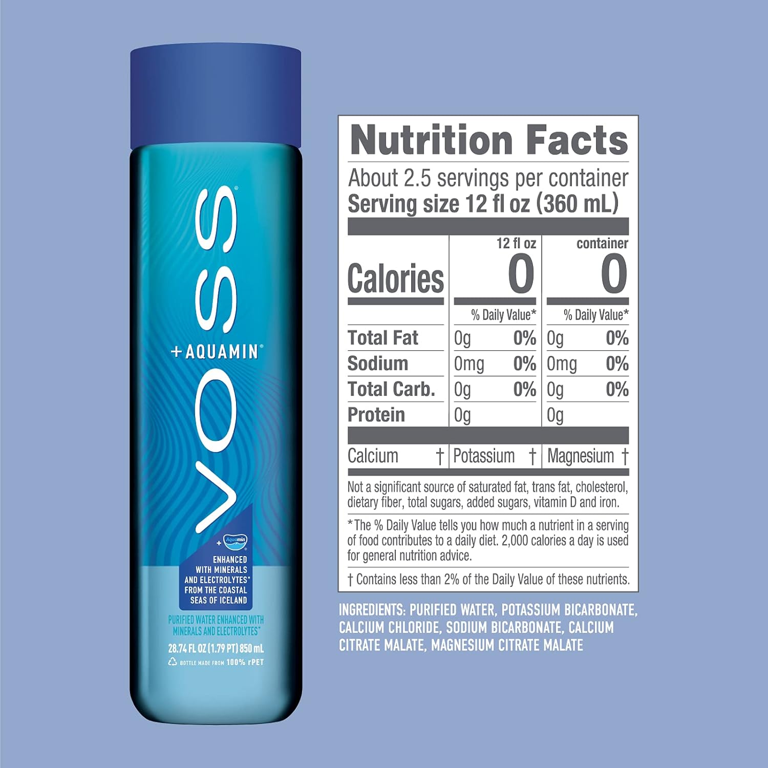 VOSS+ Aquamin Enhanced Water - Pack of 12 Bottles, 850ml Each - Purified Hydrating Water - 74 Trace Minerals & Electrolytes VOSS+ Aquamin Enhanced Water - Pack of 12 Bottles, 850ml Each - Purified Hydrating Water - 74 Trace Minerals & Electrolytes - Image 2