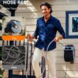 SUNPOW Retractable Garden Hose Reel, 1/2 inch x 50ft Wall Mounted Hose Reel with 3/4 inch Brass Fitting - Grey