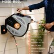 SUNPOW Retractable Garden Hose Reel, 1/2 inch x 50ft Wall Mounted Hose Reel with 3/4 inch Brass Fitting - Grey