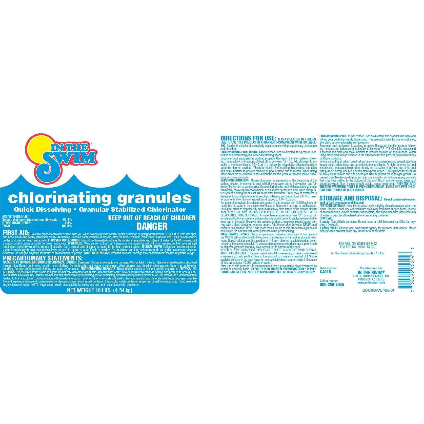 In The Swim Sodium Dichlor Chlorine Shock Granules for Sanitizing Swimming Pools – Fast Dissolving, pH Balanced Sanitizer – 40 Pound In The Swim Sodium Dichlor Chlorine Shock Granules for Sanitizing Swimming Pools – Fast Dissolving, pH Balanced Sanitizer – 40 Pound - Image 3