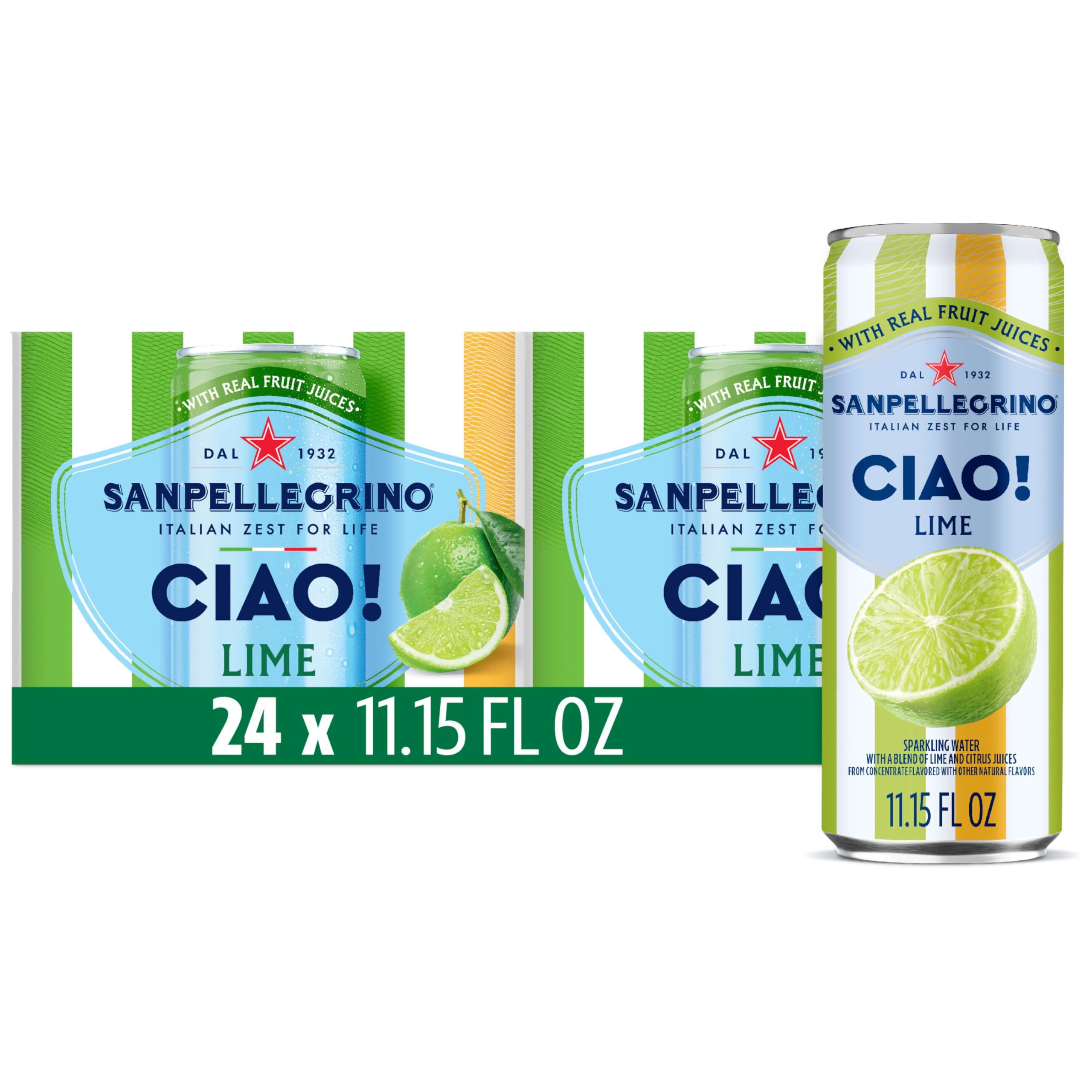 Sanpellegrino CIAO Lime Sparkling Water, Low-Calorie Italian Sparkling Water with Real Fruit Juices, 0g Added Sugar, 24-Pack Sanpellegrino CIAO Lime Sparkling Water, Low-Calorie Italian Sparkling Water with Real Fruit Juices, 0g Added Sugar, 24-Pack
