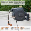Giraffe Tools AW40 Retractable Hose Reel 5/8" x 90 ft Wall Mounted Garden Hose Reel Heavy Duty, Automatic Rewind, 90 ft, Dark Grey