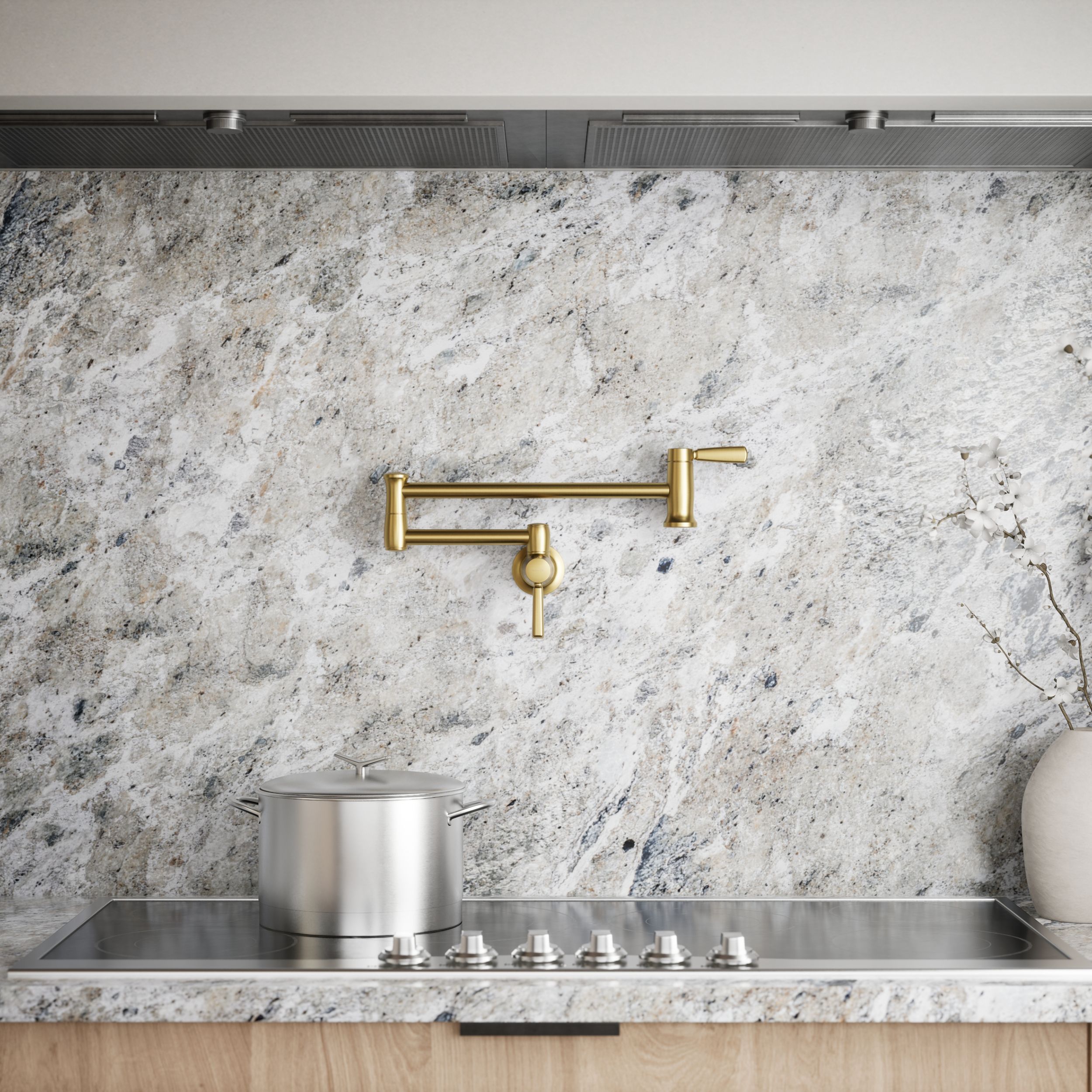 KOHLER Vibrant Brushed Moderne Brass Single Handle Wall-mount Pot Filler Kitchen Faucet KOHLER Vibrant Brushed Moderne Brass Single Handle Wall-mount Pot Filler Kitchen Faucet - Image 5