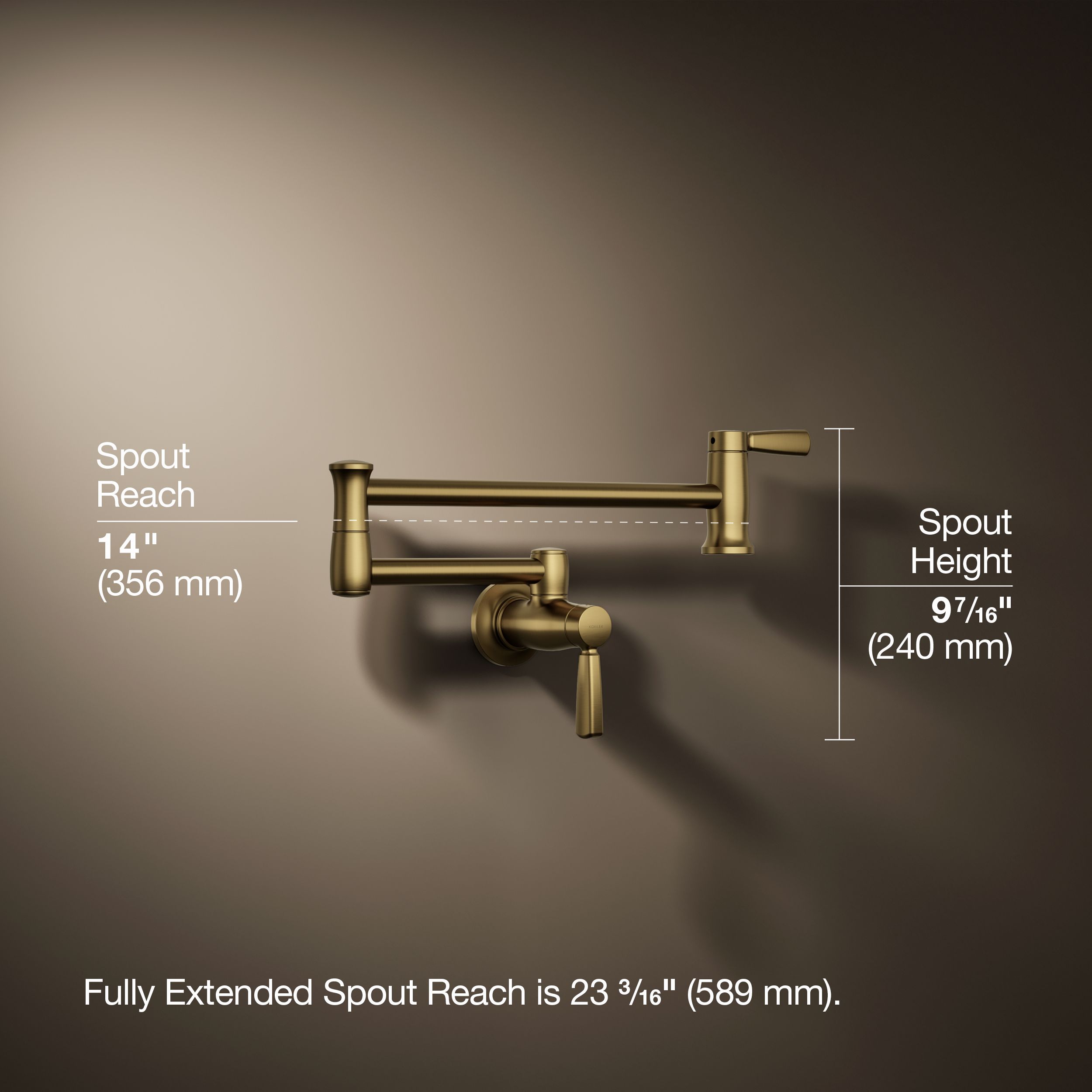KOHLER Vibrant Brushed Moderne Brass Single Handle Wall-mount Pot Filler Kitchen Faucet KOHLER Vibrant Brushed Moderne Brass Single Handle Wall-mount Pot Filler Kitchen Faucet - Image 3