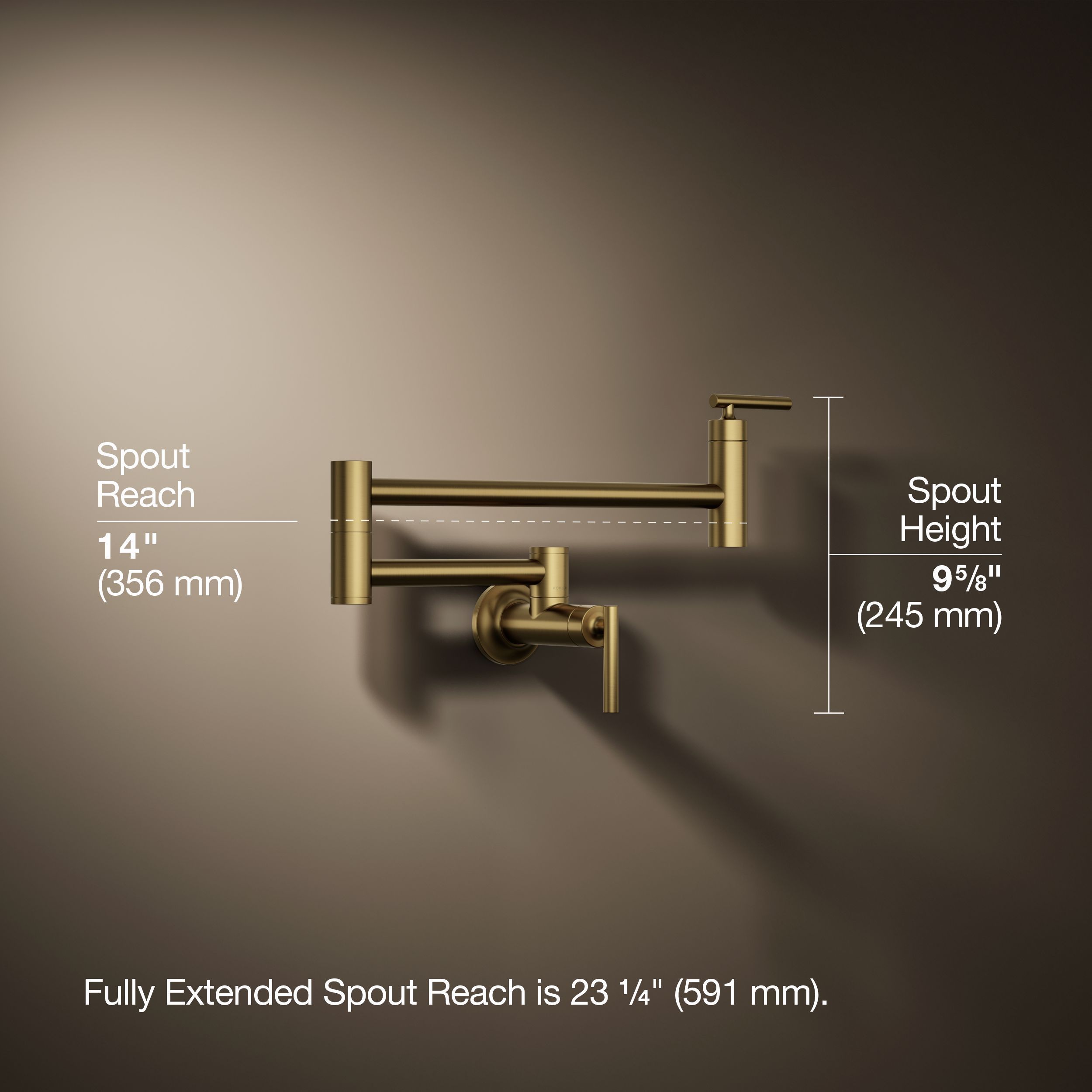 KOHLER Vibrant Brushed Moderne Brass Single Handle Wall-mount Pot Filler Kitchen Faucet KOHLER Vibrant Brushed Moderne Brass Single Handle Wall-mount Pot Filler Kitchen Faucet - Image 3