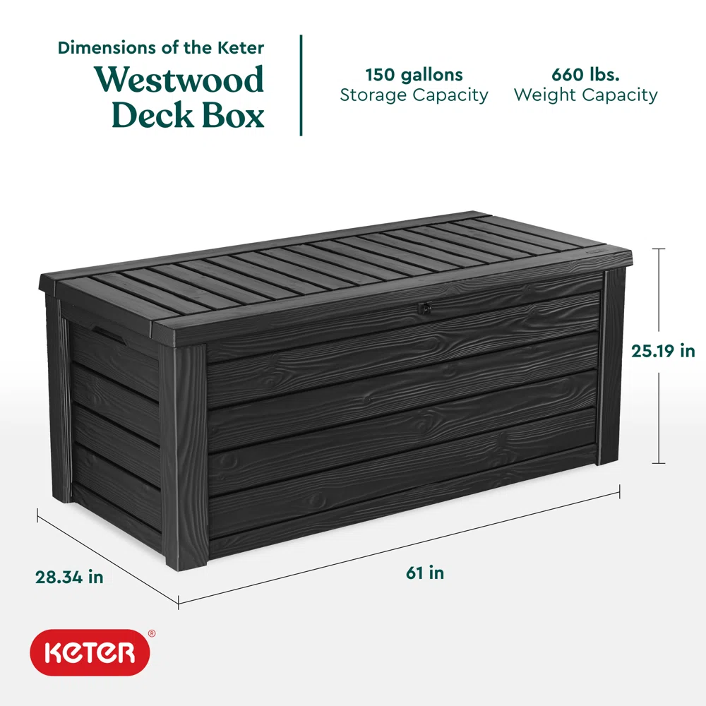 Keter Westwood 150 Gallon Large Durable Resin Outdoor Storage and Organization Deck Box For Patio Furniture and Supplies, Gray Keter Westwood 150 Gallon Large Durable Resin Outdoor Storage and Organization Deck Box For Patio Furniture and Supplies, Gray - Image 4