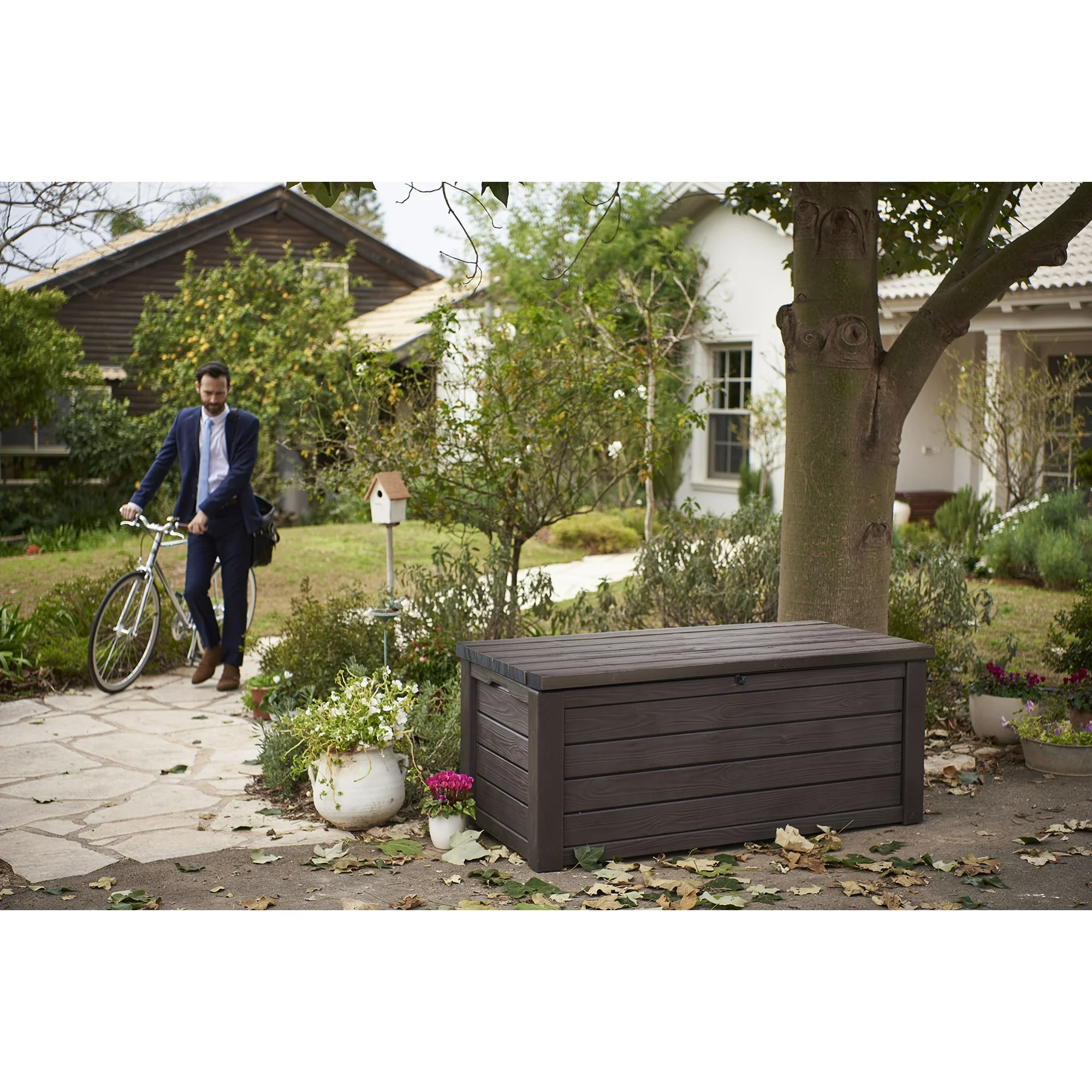 Keter Eastwood 150 Gallon Durable Resin Outdoor Storage and Organization Deck Box For Patio Furniture and Supplies, Brown Keter Eastwood 150 Gallon Durable Resin Outdoor Storage and Organization Deck Box For Patio Furniture and Supplies, Brown - Image 4