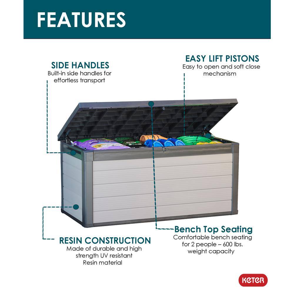 Keter Premier 150 Gallon Durable Resin Outdoor Storage and Organization Deck Box Ideal For Garden Patio Furniture and Supplies, Grey Keter Premier 150 Gallon Durable Resin Outdoor Storage and Organization Deck Box Ideal For Garden Patio Furniture and Supplies, Grey - Image 2