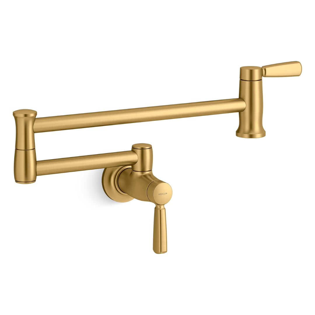 KOHLER Vibrant Brushed Moderne Brass Single Handle Wall-mount Pot Filler Kitchen Faucet KOHLER Vibrant Brushed Moderne Brass Single Handle Wall-mount Pot Filler Kitchen Faucet