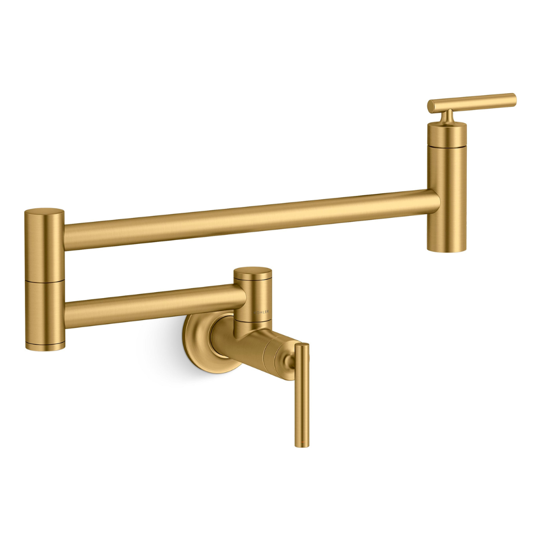 KOHLER Vibrant Brushed Moderne Brass Single Handle Wall-mount Pot Filler Kitchen Faucet KOHLER Vibrant Brushed Moderne Brass Single Handle Wall-mount Pot Filler Kitchen Faucet