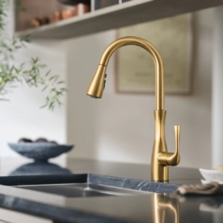 Moen Arlia Brushed Gold Single Handle Deck-mount Pull-down Kitchen Faucet with Sprayer ( Deck Plate Included )