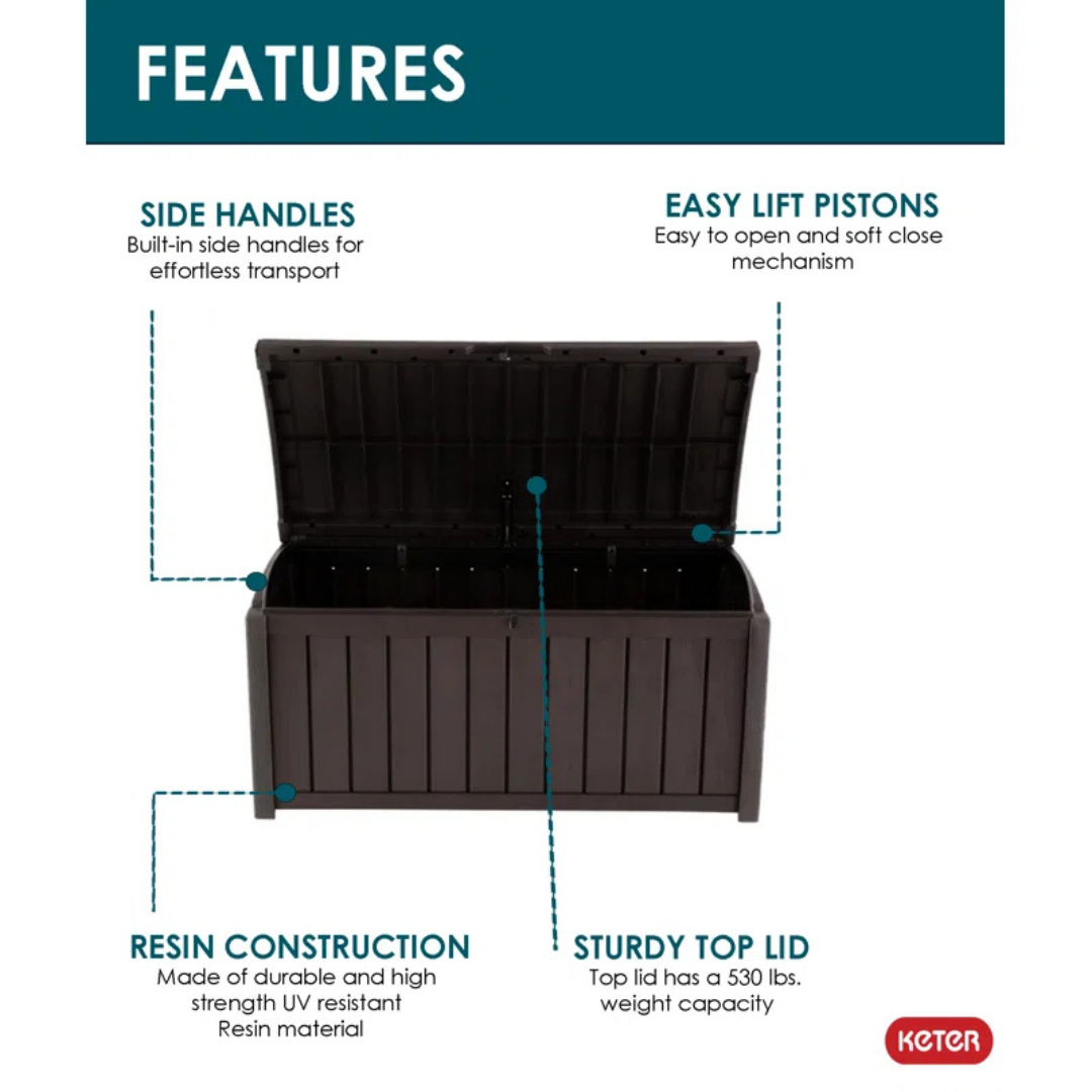 Keter Glenwood 101 Gallon Durable Resin Outdoor Storage and Organization Deck Box For Patio Furniture and Supplies, Brown Keter Glenwood 101 Gallon Durable Resin Outdoor Storage and Organization Deck Box For Patio Furniture and Supplies, Brown - Image 5