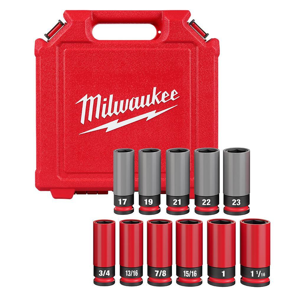 Milwaukee SHOCKWAVE Impact-Duty 1/2 in. Drive Deep SAE & Metric Lug Nut Impact Socket Set (11-Piece) 49-66-7833 Milwaukee SHOCKWAVE Impact-Duty 1/2 in. Drive Deep SAE & Metric Lug Nut Impact Socket Set (11-Piece) 49-66-7833