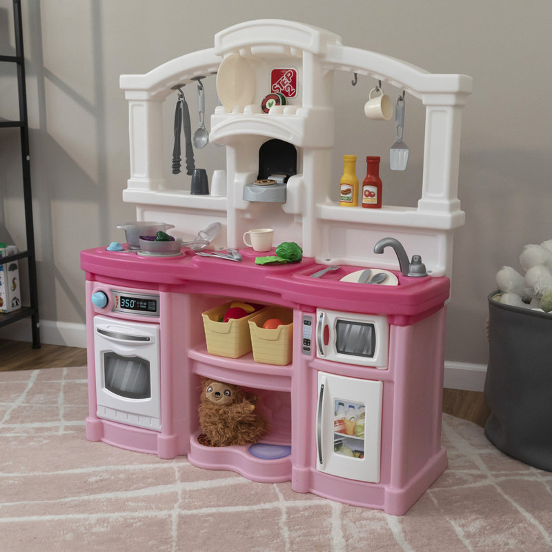 Step2 Fun with Friends Toddler Pretend Play Toy Kitchen Set , Pink/White