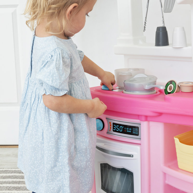 Step2 Fun with Friends Toddler Pretend Play Toy Kitchen Set , Pink/White