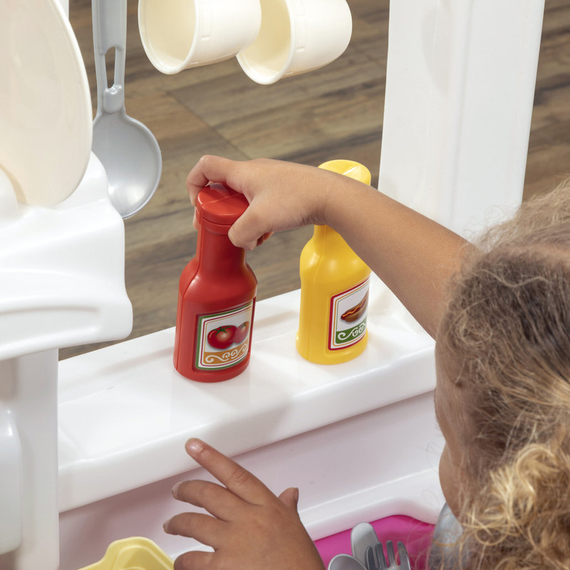 Step2 Fun with Friends Toddler Pretend Play Toy Kitchen Set , Pink/White