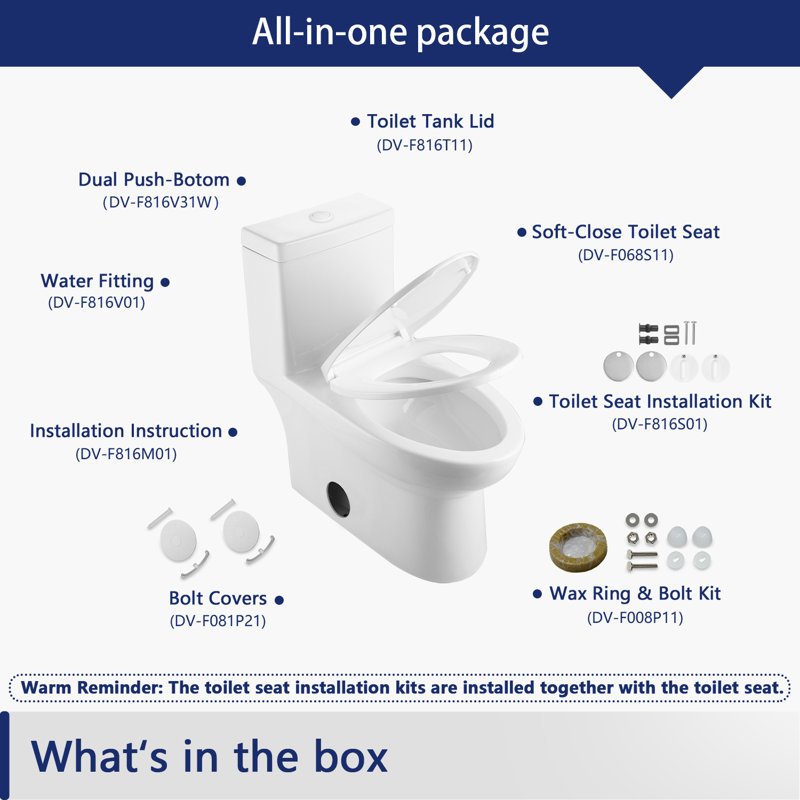Ally Dual-Flush Elongated One-Piece Toilet with Glazed Surface Modern Toilet with Comfort Seat Height (Seat Included)