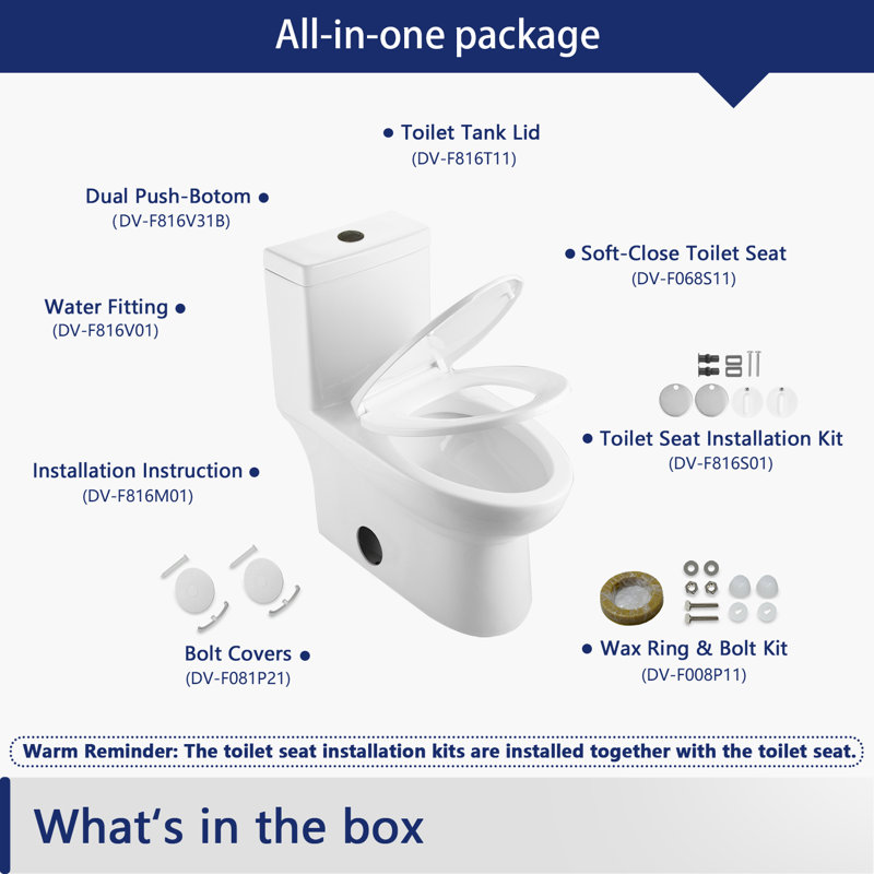 Ally Dual-Flush Elongated One-Piece Toilet with Glazed Surface Modern Toilet with Comfort Seat Height (Seat Included)