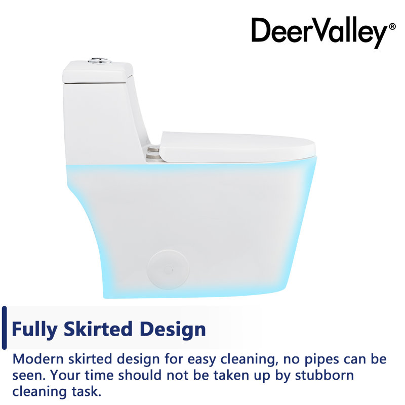 DeerValley Prism Dual-Flush Elongated One-Piece Toilet with Glazed Surface Lower Water Tank for Space Saving (Seat Included)