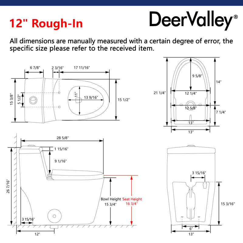 DeerValley Prism Dual-Flush Elongated One-Piece Toilet with Glazed Surface Lower Water Tank for Space Saving (Seat Included)