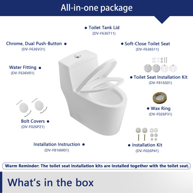 DeerValley Prism Dual-Flush Elongated One-Piece Toilet with Glazed Surface Lower Water Tank for Space Saving (Seat Included)