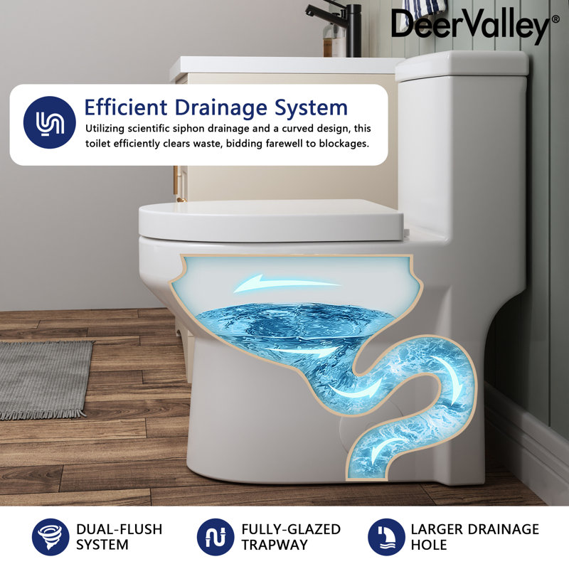 DeerValley Liberty Compact Toilets One-Piece Toilet With High-Efficiency Flush Round Toilet for Space-Saving Floor Mounted (Seat Included)