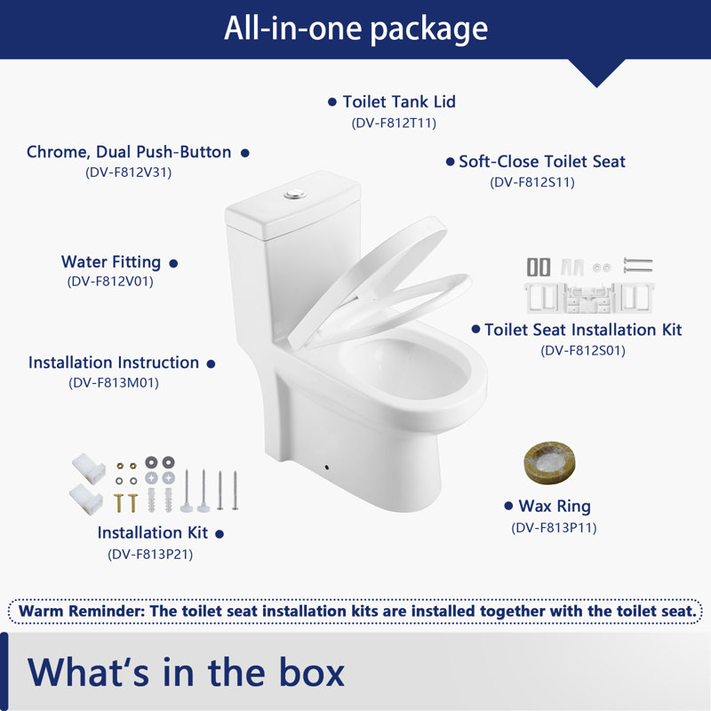 Liberty Compact Toilet, Modern One-Piece Round Toilet with Dual Flush, Easy Cleaning Fully Skirted Design(Seat Included)