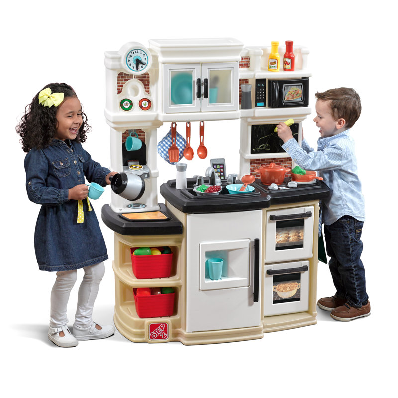 Step2 Great Gourmet Toddler Pretend Play Kitchen Set, Brown/White Step2 Great Gourmet Toddler Pretend Play Kitchen Set, Brown/White