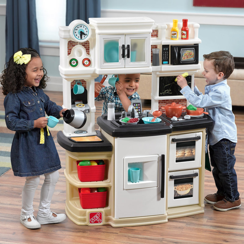 Step2 Great Gourmet Toddler Pretend Play Kitchen Set, Brown/White Step2 Great Gourmet Toddler Pretend Play Kitchen Set, Brown/White