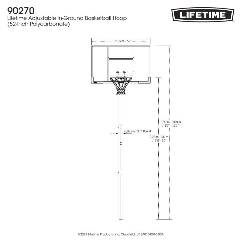 Lifetime Height Adjustable In-Ground Basketball Hoop (52" Polycarbonate Backboard)