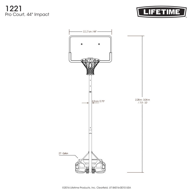 Lifetime Height Adjustable Portable Basketball Hoop (44" Impact Backboard)