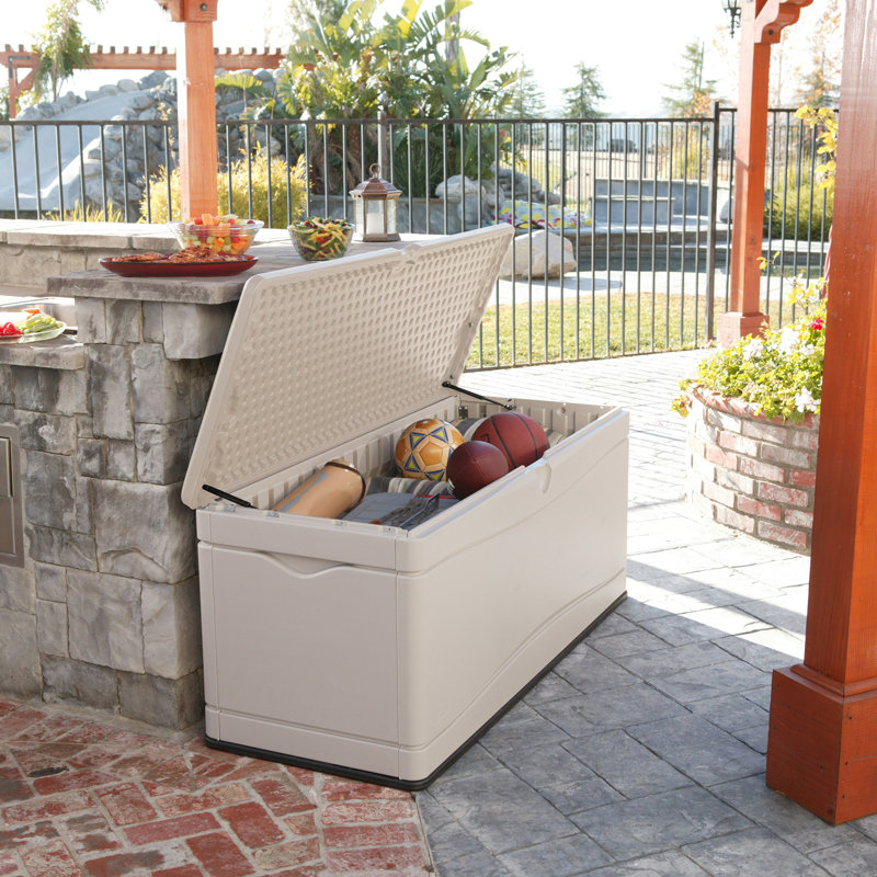 Lifetime 60'' W 130 Gallons Water Resistant Polyethylene Plastic Lockable Deck Box, Desert Sand