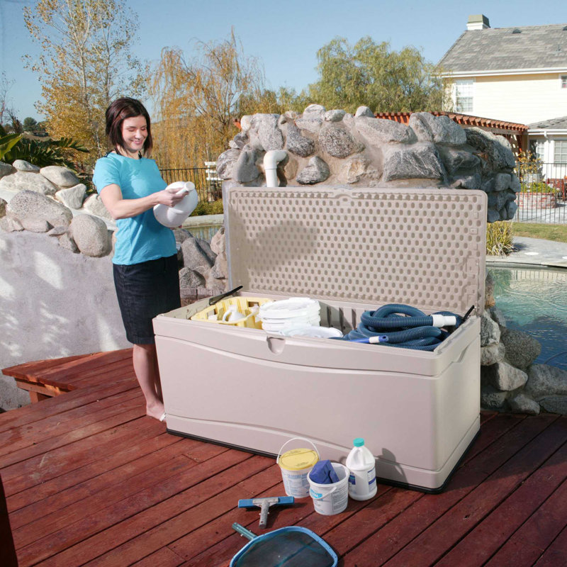 Lifetime 60'' W 130 Gallons Water Resistant Polyethylene Plastic Lockable Deck Box, Desert Sand
