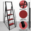 Sorfey Step Ladders 4 - Step Steel Lightweight Folding Step Ladder, Black/Red