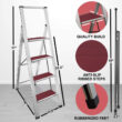 Sorfey Step Ladders 4 - Step Steel Lightweight Folding Step Ladder, Silver/Red