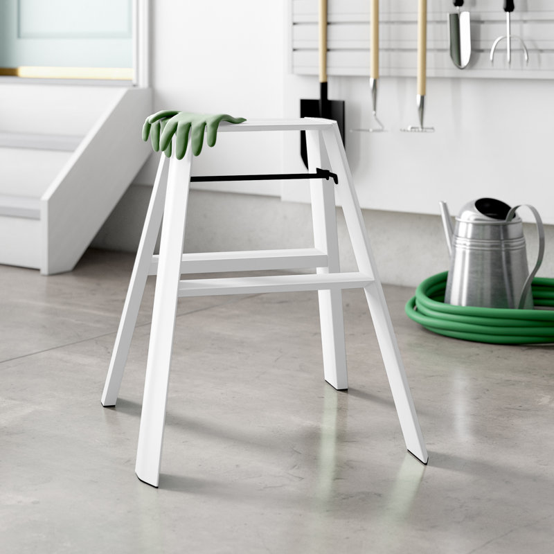 lucano 2 - Step Aluminum Lightweight Folding Ladder Step Stool, White