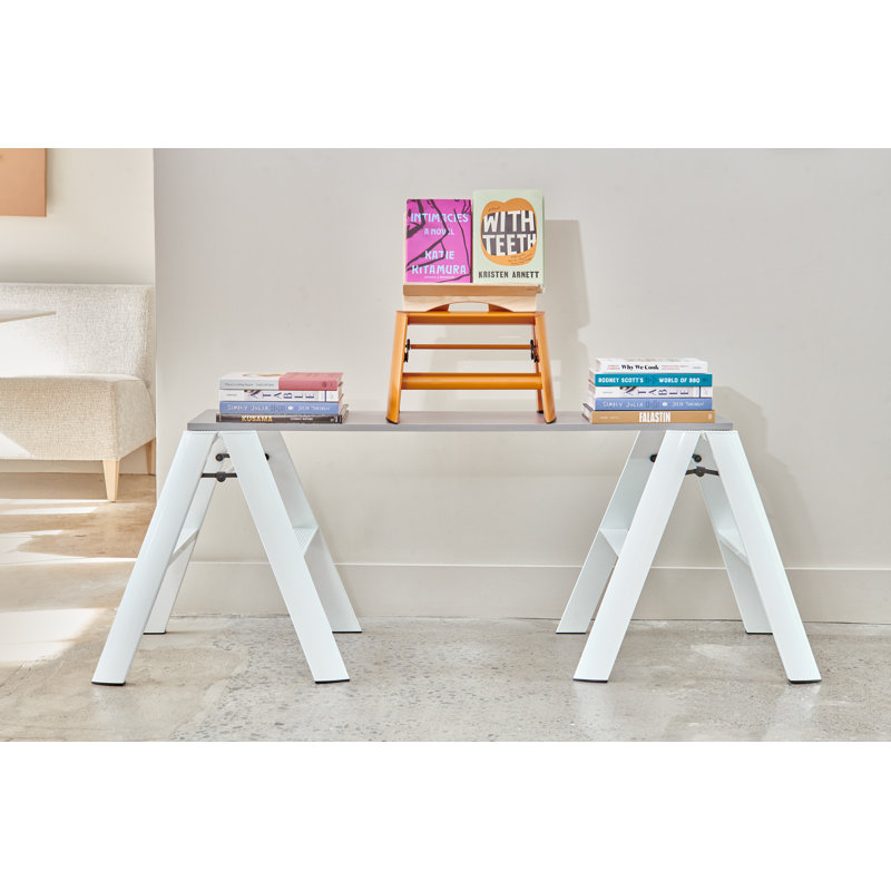 lucano 2 - Step Aluminum Lightweight Folding Ladder Step Stool, White