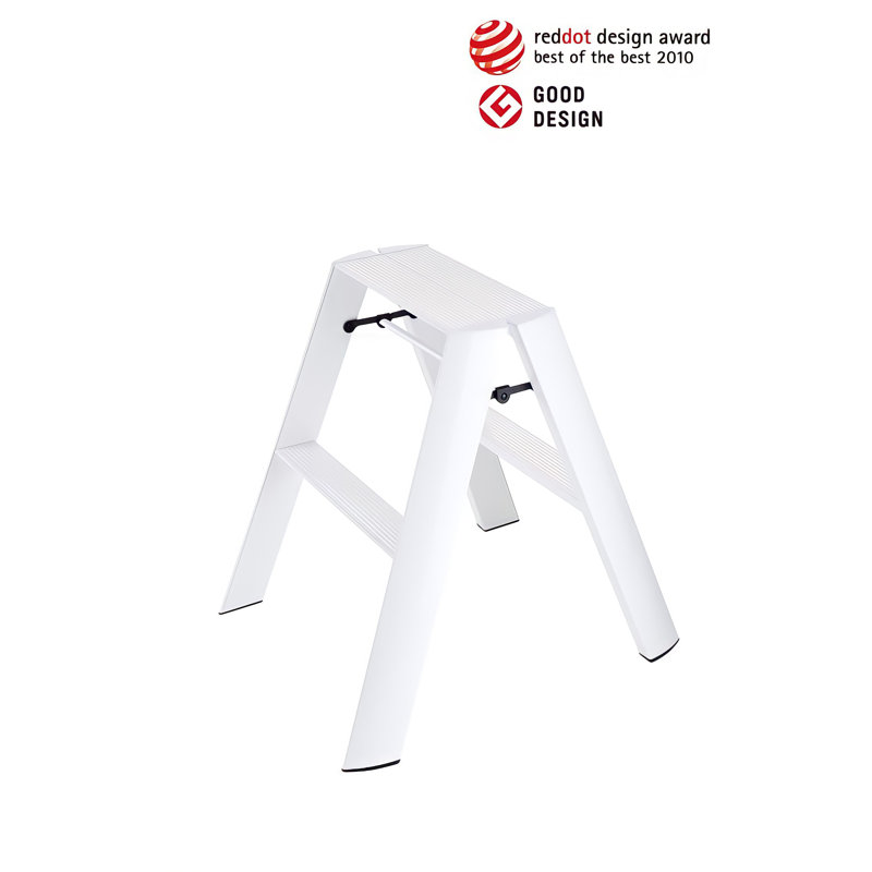 lucano 2 - Step Aluminum Lightweight Folding Ladder Step Stool, White