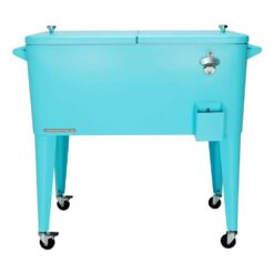 PERMASTEEL 80 qt. Turquoise Classic Outdoor Rolling Patio Cooler with Wheels and Handles PS-203 Turq