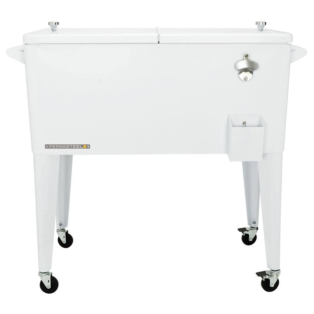 PERMASTEEL 80 qt. White Classic Outdoor Rolling Patio Cooler with Wheels and Handles PS-203 White PERMASTEEL 80 qt. White Classic Outdoor Rolling Patio Cooler with Wheels and Handles PS-203 White